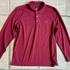 Greg Norman Long Sleeve Pique Shark Polo in Cabernet Red Maroon size Large